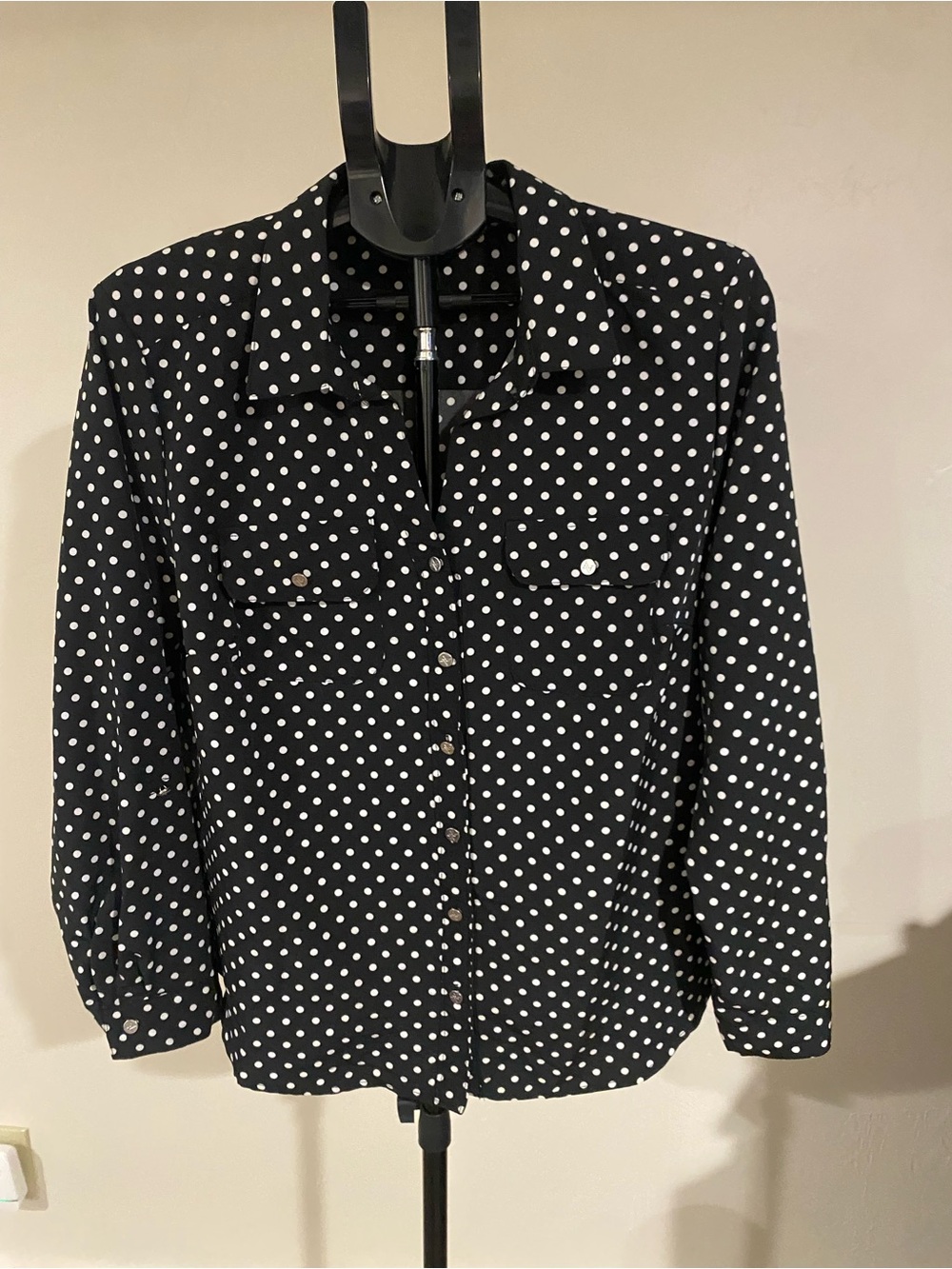 Adrienne Vittadini Black Shirt with White Polka Dots - Button Down